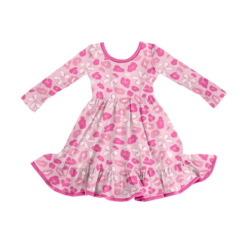 Preorder 10.06 MOQ 5 pcs Leopard Bows Pink Girl's Dress