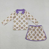 GLD1332 Mardi Gras Donut Pullover Girls Skorts Set
