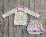 Preorder Samples GLD1334 Mardi Gras Mask Pink Pullover Girls Skorts Set