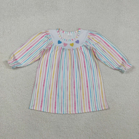 GLD1335 Embroidery Valentine's Day Love Colorful Stripe Girl's Dress