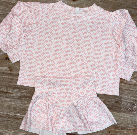 Preorder 10.10 MOQ 5 pcs GLD1340 Coquette Bows Pink Girls Skirt Set