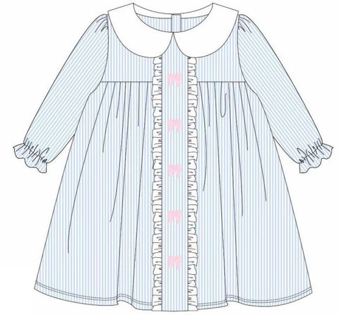 Preorder 10.14 MOQ 5 pcs GLD1344 Bows Stripe Cute Girl's Dress