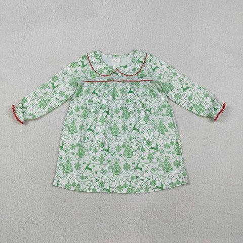 GLD1345 Christmas Snowman Green Girl's Dress