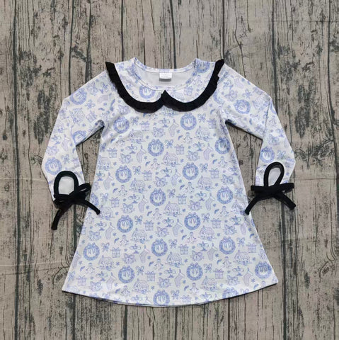 Preorder Samples GLD1346 Christmas Snowman Blue Girl's Dress