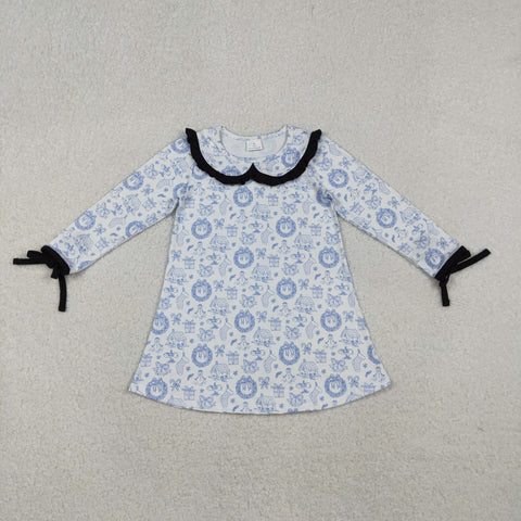 GLD1346 Christmas Snowman Blue Girl's Dress