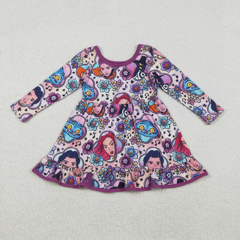 GLD1351 Kpop Cartoon Flower Purple Girl's Dress