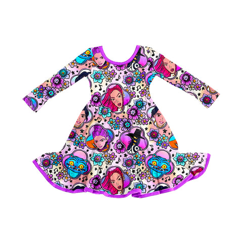 Preorder 10.15 MOQ 5 pcs GLD1351 Cartoon Flower Purple Girl's Dress