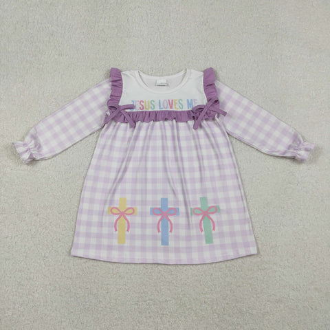 GLD1356 Jesus Loves Me Plaid Girl's Dress (12-18M to 7-8T)