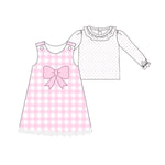 Preorder 10.17 MOQ 5 pcs GLD1357 Bows Pink Dots Plaid Cute Girl's Dress Set