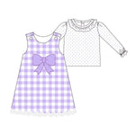 Preorder 10.17 MOQ 5 pcs GLD1358 Bows Purple Dots Plaid Cute Girl's Dress Set