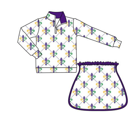 Preorder 10.20 MOQ 5 pcs GLD1360 Mardi Gras Pullover Yoga Girls Skorts Set