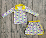 Preorder Samples GLD1363 Mardi Gras Bows Pullover Yoga Girls Skorts Set