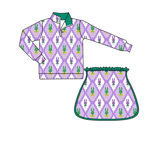 Preorder 10.20 MOQ 5 pcs GLD1364 Mardi Gras Crawfish Pullover Yoga Girls Skorts Set
