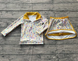 Preorder Samples GLD1365 Mardi Gras Leopard Gold Pullover Yoga Girls Skorts Set