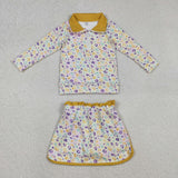 GLD1365 Mardi Gras Leopard Gold Pullover Yoga Girls Skorts Set