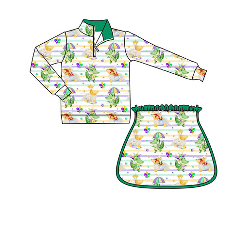 Preorder 10.20 MOQ 5 pcs GLD1368 Mardi Gras Crocodile Pullover Yoga Girls Skorts Set