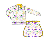 Preorder Samples GLD1370 Mardi Gras Mask Pullover Yoga Girls Skorts Set