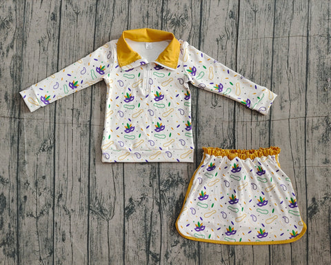 Preorder Samples GLD1370 Mardi Gras Mask Pullover Yoga Girls Skorts Set