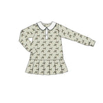 Preorder 10.21 MOQ 5 pcs GLD1373 Mallard Ducks Green Girl's Dress