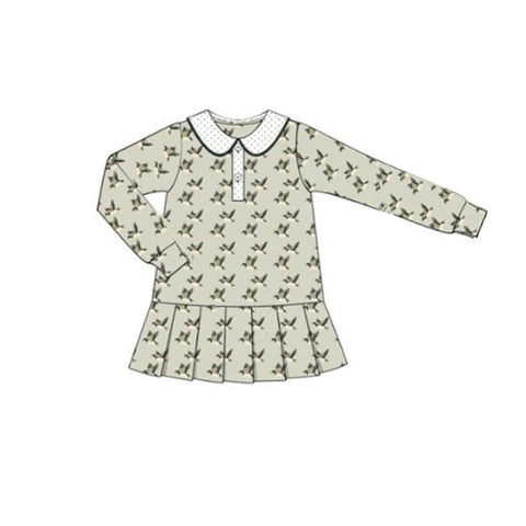 Preorder 10.21 MOQ 5 pcs GLD1373 Mallard Ducks Green Girl's Dress