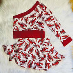 Preorder 10.28 MOQ 5 pcs GLD1377 Crawfish Red Girls Skirt Set