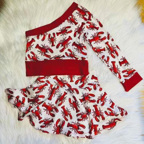 Preorder 10.28 MOQ 5 pcs GLD1377 Crawfish Red Girls Skirt Set