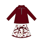 Preorder 11.01 MOQ 5 pcs GLD1384 Game Day Maroon Pullover Girls Skorts Set