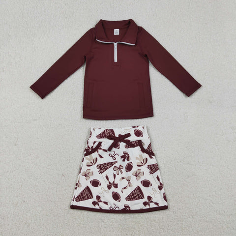 GLD1384 Game Day Maroon Pullover Girls Skorts Set