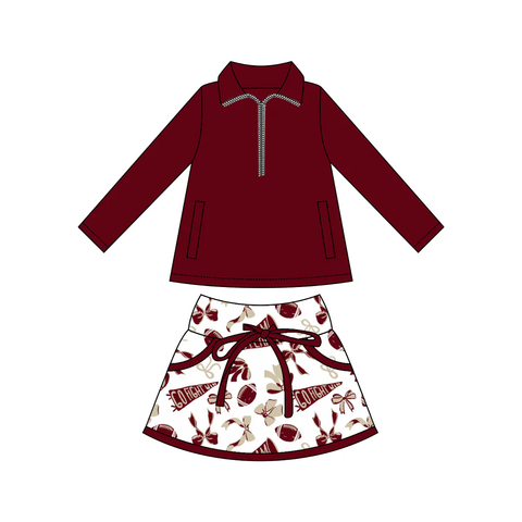 Preorder 11.01 MOQ 5 pcs GLD1384 Game Day Maroon Pullover Girls Skorts Set