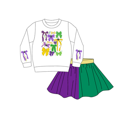 Preorder 11.04 MOQ 5 pcs GLD1386 Mardi Gras Purple Green Girls Skirt Set
