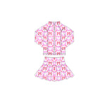 Preorder 11.17 MOQ 5 pcs GLD1387 Bows Love Pink Yoga Coat Girls Skorts Set