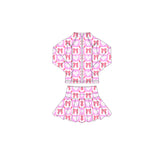 Preorder 11.17 MOQ 5 pcs GLD1387 Bows Love Pink Yoga Coat Girls Skorts Set