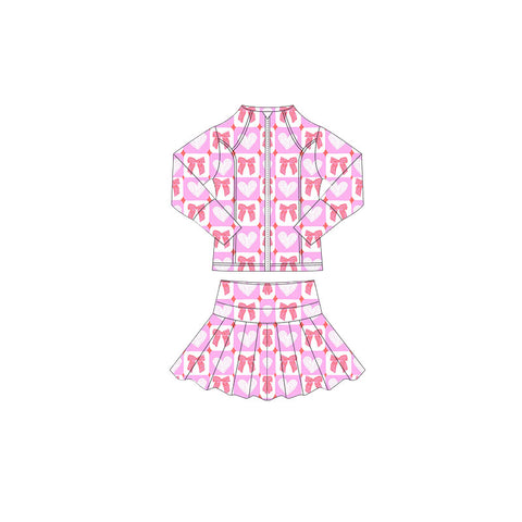 Preorder 11.17 MOQ 5 pcs GLD1387 Bows Love Pink Yoga Coat Girls Skorts Set