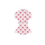 Preorder 11.17 MOQ 5 pcs GLD1389 Bows Love Plaid Pink Yoga Coat Girls Skorts Set