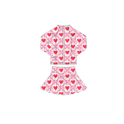 Preorder 11.17 MOQ 5 pcs GLD1390 Bows Love Pink Yoga Coat Girls Skorts Set