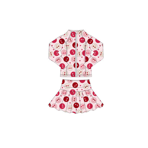 Preorder 11.17 MOQ 5 pcs GLD1391 Smiley Love Pink Yoga Coat Girls Skorts Set