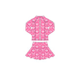 Preorder 11.17 MOQ 5 pcs GLD1392 Bows Love Pink Yoga Coat Girls Skorts Set