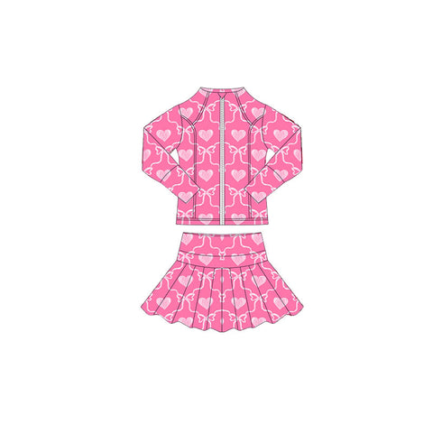 Preorder 11.17 MOQ 5 pcs GLD1392 Bows Love Pink Yoga Coat Girls Skorts Set