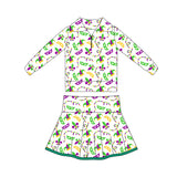 Preorder 11.17 MOQ 5 pcs GLD1396 Mardi Gras Mask Yoga Pullover Girls Skorts Set