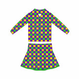 Preorder 11.17 MOQ 5 pcs GLD1397 Mardi Gras Plaid Yoga Pullover Girls Skorts Set