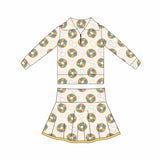 Preorder 11.17 MOQ 5 pcs GLD1398 Mardi Gras Dounts Yoga Pullover Girls Skorts Set