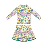 Preorder 11.17 MOQ 5 pcs GLD1401 Mardi Gras Animals Yoga Pullover Girls Skorts Set