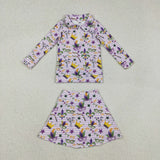 GLD1415 Mardi Gras Mask Yoga Pullover Girls Skorts Set