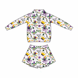 Preorder Samples GLD1415 Mardi Gras Mask Yoga Pullover Girls Skorts Set