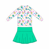 Preorder 11.17 MOQ 5 pcs GLD1417 Tennis Balls Green Yoga Pullover Girls Skorts Set