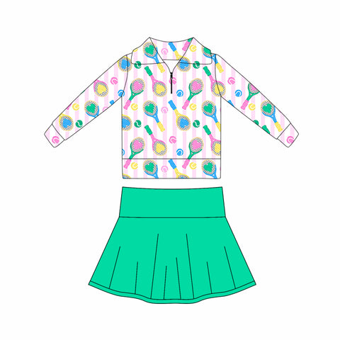 Preorder 11.17 MOQ 5 pcs GLD1417 Tennis Balls Green Yoga Pullover Girls Skorts Set