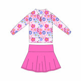 Preorder Samples GLD1418 Flower Pink Yoga Pullover Girls Skorts Set