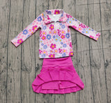 Preorder Samples GLD1418 Flower Pink Yoga Pullover Girls Skorts Set