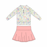 Preorder 11.17 MOQ 5 pcs GLD1420 Flower Orange Yoga Pullover Girls Skorts Set