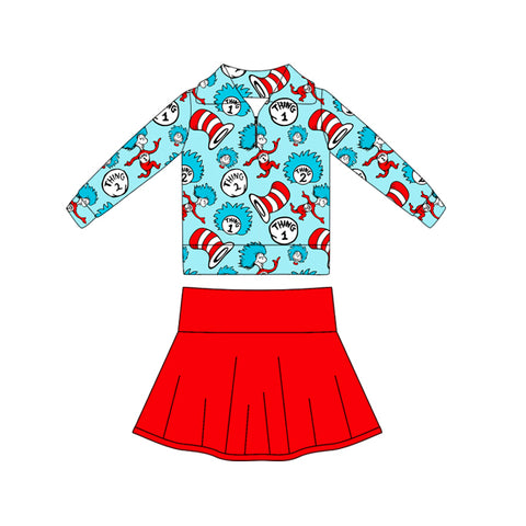 Preorder 11.23 MOQ 5 pcs GLD1422 Cartoon Dr.Su Red Yoga Pullover Girls Skorts Set